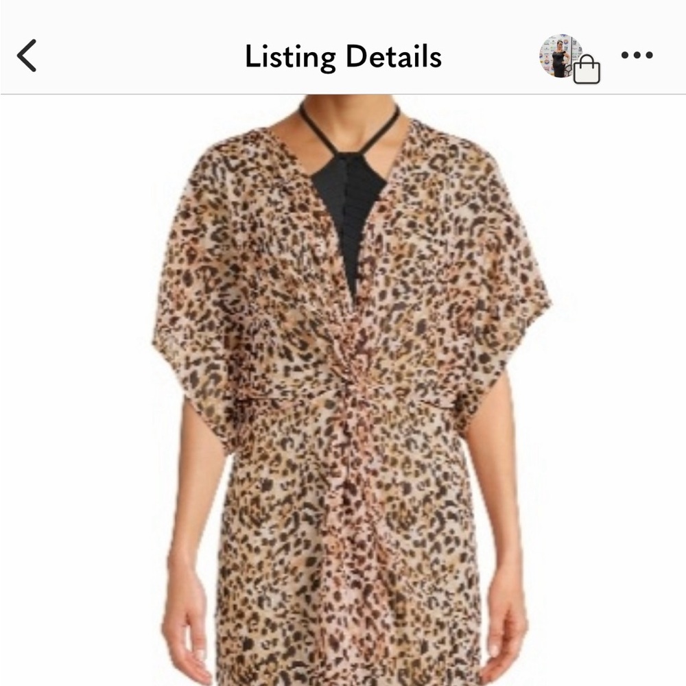 New TIME AND TRU Cheetah Print Twist Knot Front Sheer Chiffon Cover Up